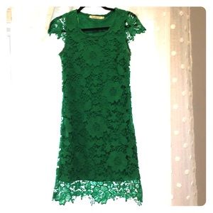 Kelly green embossed floral dress